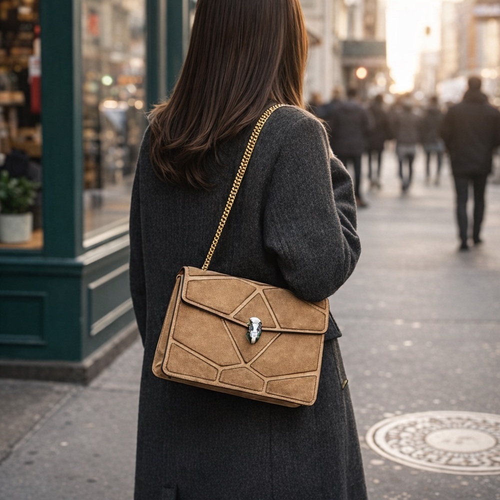 Camel Snake Head Shoulder Bag